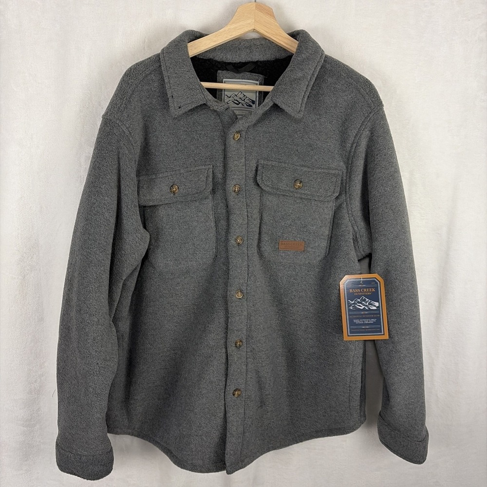 Bass Creek Outfitters Grey Fleece Button Shirt Jacket Shacket Men's Large NWT